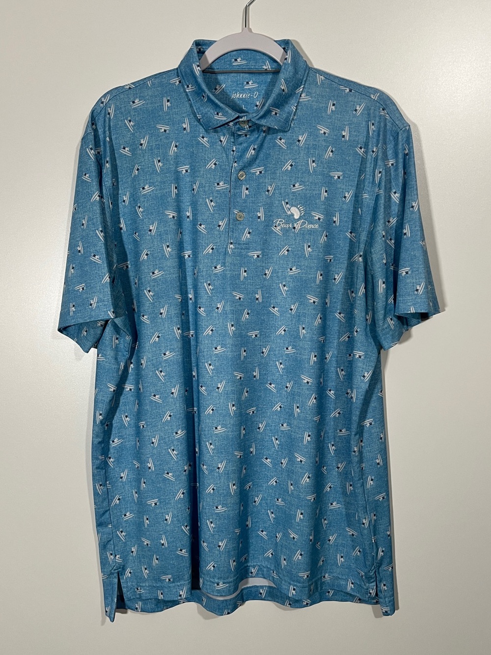 Johnnie-O Polo Golf Shirt Blue Mini Surf Size Large Blue Bear Dance Golf Club